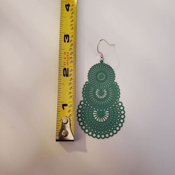 Elegant Teal Cutout Earrings - Picture 2 of 2